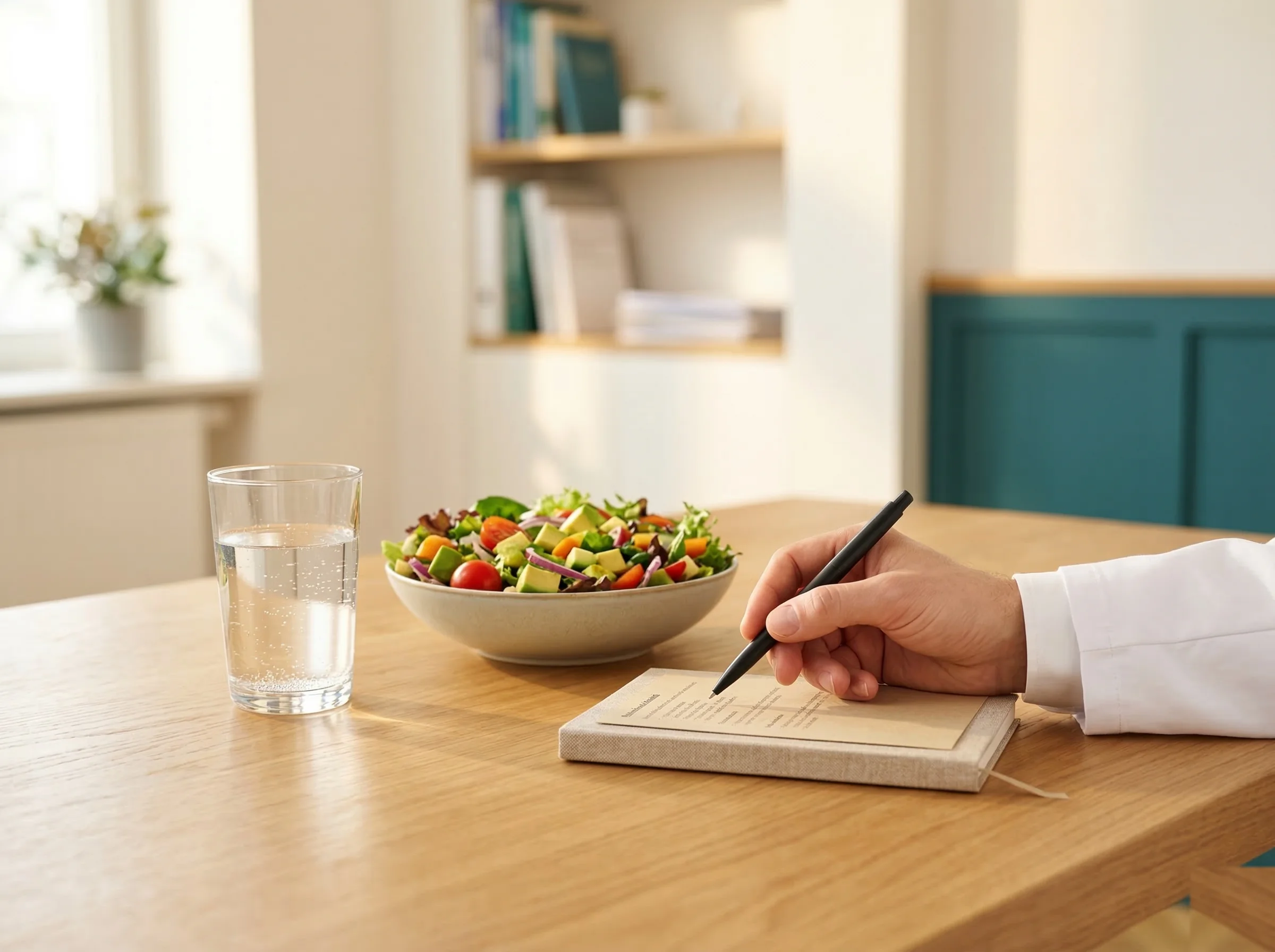 Ernährungsberatung mit frischem Gemüse und Notizen
